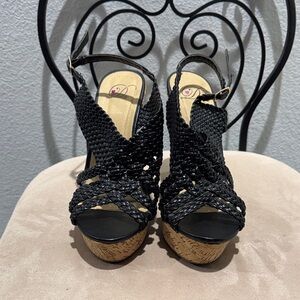 Black Woven Platform Sandals